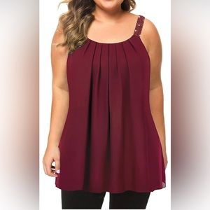 Burgundy Plus Size Chiffon-overlay Cami